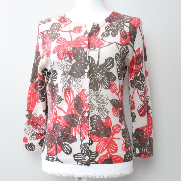 Garnet Hill Sweaters - Garnet Hill Floral Wool Cardigan Sweater